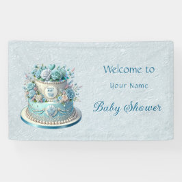 Blue Cake Flowers Baby shower Spandoek