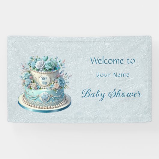 Blue Cake Flowers Baby shower Spandoek (Horizontaal)
