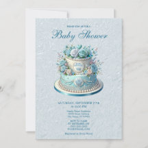 Blue Cake Flowers Baby shower Uitnodiging