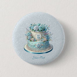 Blue Cake Flowers Button
