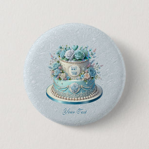 Blue Cake Flowers Button