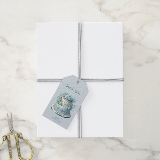 Blue Cake Flowers Gift Label Cadeaulabel (Met Touw)