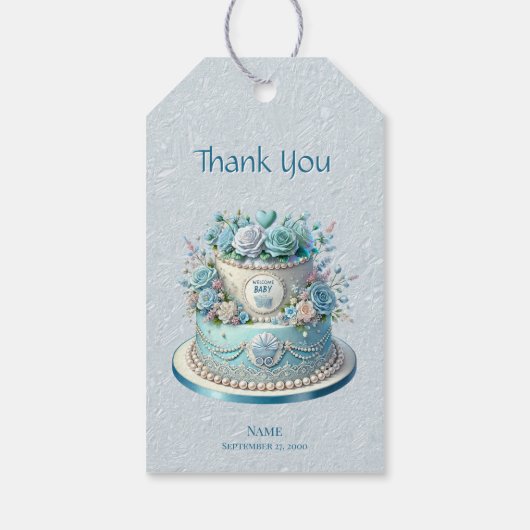 Blue Cake Flowers Gift Label Cadeaulabel (Achterkant)