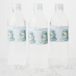 Blue Cake Flowers Waterflesetiket Waterfles Etiket