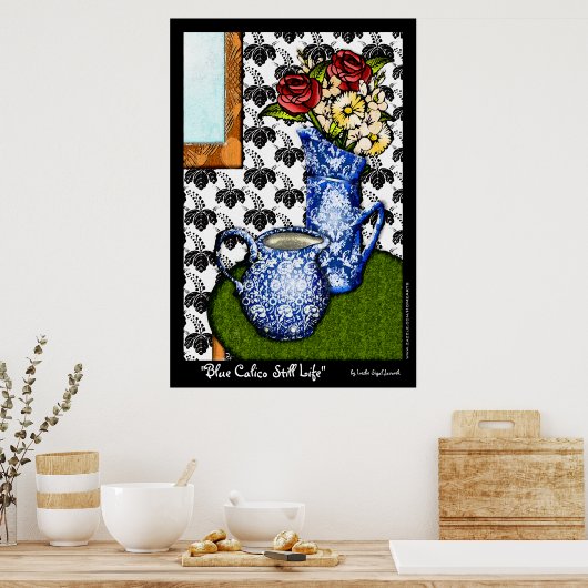 Blue Calico still Life (Fine Art Poster) Poster (Keuken)