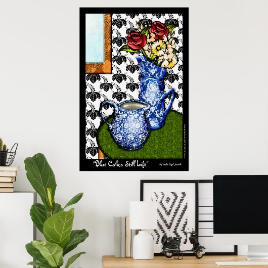 Blue Calico still Life (Fine Art Poster) Poster (Thuiskantoor)