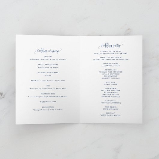 Blue Calligraphy Script Wedding Booklet Programma (Binnen)