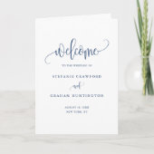 Blue Calligraphy Script Wedding Booklet Programma (Voorkant)