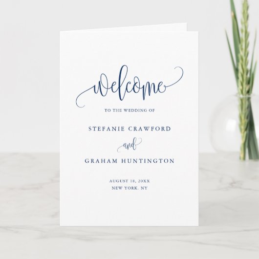 Blue Calligraphy Script Wedding Booklet Programma (Voorkant)