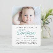 Blue Calligraphy Stylish Boy Baptism Invitation Kaart (Staand voorkant)