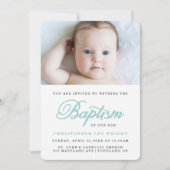 Blue Calligraphy Stylish Boy Baptism Invitation Kaart (Voorkant)