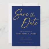 Blue Calligraphy Wedding Save the Date Kaart (Voorkant)