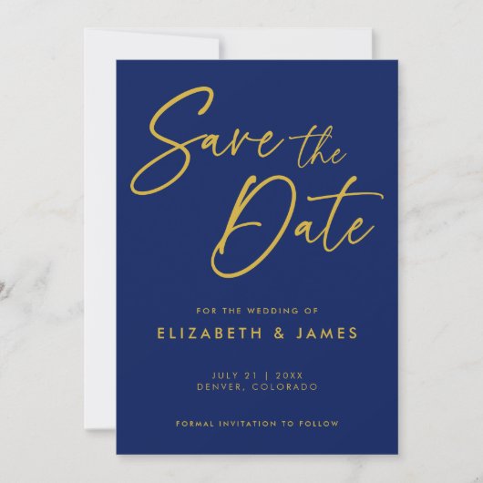 Blue Calligraphy Wedding Save the Date Kaart (Voorkant)