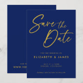 Blue Calligraphy Wedding Save the Date Kaart (Voorkant / Achterkant)