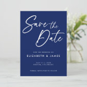 Blue Calligraphy Wedding Save the Date Kaart (Staand voorkant)