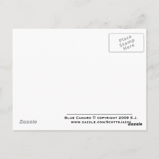 "Blue Camaro" © 2009 S.J. Briefkaart (Achterkant)
