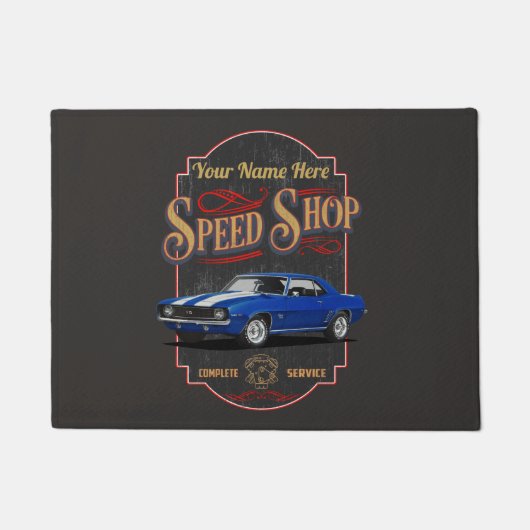 Blue Camaro Custom Garage Deurmat (Voorkant)