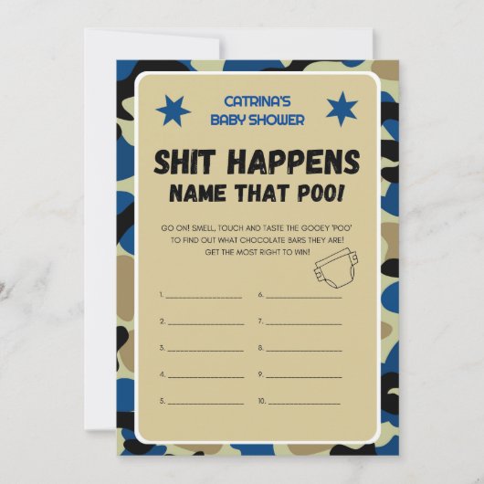 Blue Camo Baby shower - bewerkbare naam, 5x7 Invit Kaart (Voorkant)