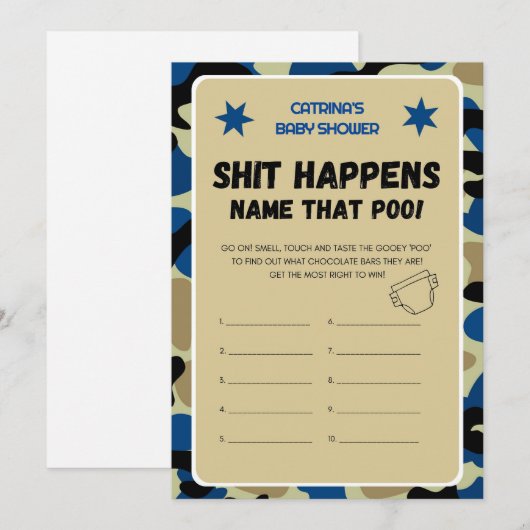 Blue Camo Baby shower - bewerkbare naam, 5x7 Invit Kaart (Voorkant / Achterkant)