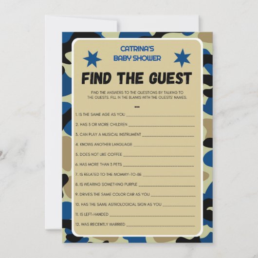 Blue Camo Baby shower - bewerkbare naam, 5x7 Kaart (Voorkant)