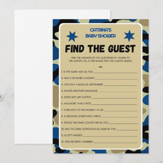 Blue Camo Baby shower - bewerkbare naam, 5x7 Kaart (Voorkant / Achterkant)