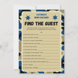 Blue Camo Baby shower - bewerkbare naam, 5x7 Kaart