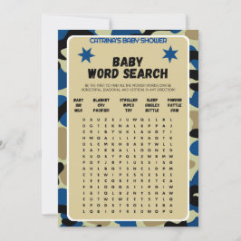 Blue Camo Baby shower - bewerkbare naam, 5x7 Kaart