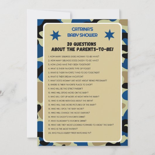 Blue Camo Baby shower - bewerkbare naam, 5x7 Kaart (Voorkant)