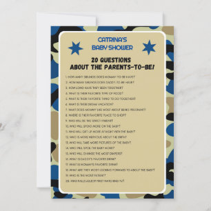 Blue Camo Baby shower - bewerkbare naam, 5x7 Kaart