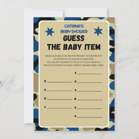 Blue Camo Baby shower - bewerkbare naam, 5x7 Kaart (Voorkant)