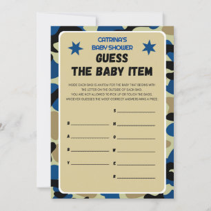 Blue Camo Baby shower - bewerkbare naam, 5x7 Kaart