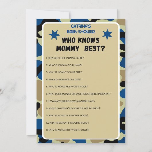 Blue Camo Baby shower - bewerkbare naam, 5x7 Kaart (Voorkant)