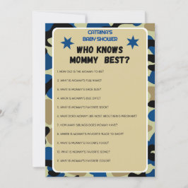 Blue Camo Baby shower - bewerkbare naam, 5x7 Kaart