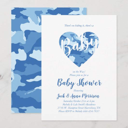 Blue Camo Baby shower Camouflage Country Boy Kaart (Voorkant / Achterkant)