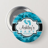 Blue Camo, Camouflage Baby shower Ronde Button 7,6 Cm (Voorkant /achterkant)