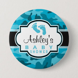 Blue Camo, Camouflage Baby shower Ronde Button 7,6 Cm
