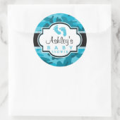 Blue Camo, Camouflage Baby shower Ronde Sticker (Tas)