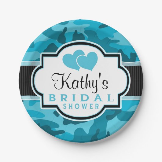 Blue Camo, Camouflage Vrijgezellenfeest Papieren Bordje (Voorkant)