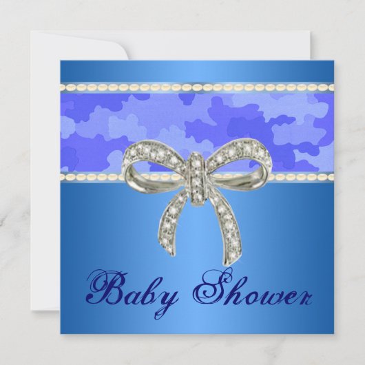 Blue Camo Diamond Bow Baby shower Invitation Kaart (Voorkant)