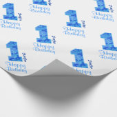 BLUE CAMO First Birthday Custom Name V03a Cadeaupapier (Hoek)