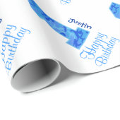 BLUE CAMO First Birthday Custom Name V03a Cadeaupapier (Rol Hoek)