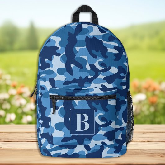 Blue Camo gepersonaliseerde moderne monogram camou Bedrukte Rugzak