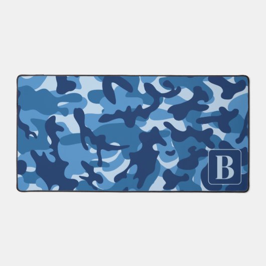 Blue Camo gepersonaliseerde moderne monogram camou Bureaumat (Voorkant)