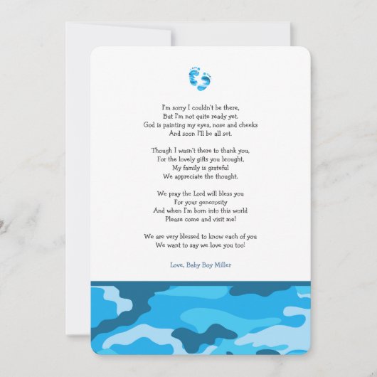 Blue Camo meisje gedicht baby shower dank u opmerk Kaart (Voorkant)
