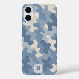 Blue Camo Militair Monogram iPhone 16 Plus Hoesje