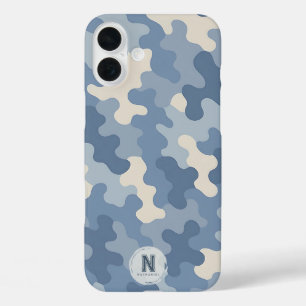 Blue Camo Militair Monogram iPhone 16 Plus Hoesje