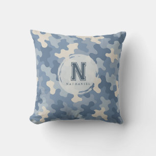 Blue Camo Militair Monogram Kussen
