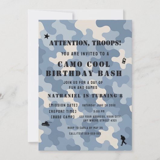 Blue Camo Militaire Verjaardag | legerpartij Kaart (Voorkant)