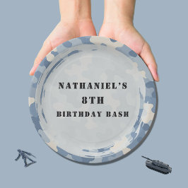 Blue Camo Militaire Verjaardag Papieren Bordje