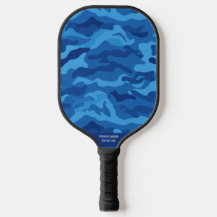 Blue Camo Pattern Cool Camouflage aangepaste tekst Pickleball Paddle